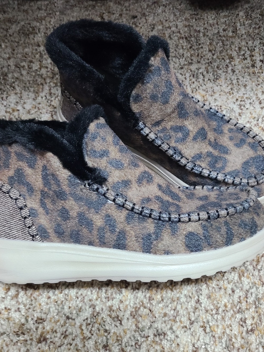 Hey DUDE Women's Leopard Print Fleece-Lined Slip-On Shoes - Brown